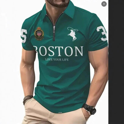 Men's 3D Digital Print Zip-Up Polo Shirt - Freshdropps