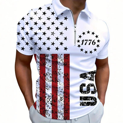 Men's 3D Digital Print Zip-Up Polo Shirt - Freshdropps