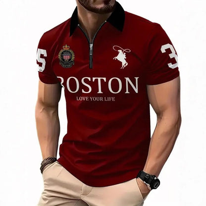 Men's 3D Digital Print Zip-Up Polo Shirt - Freshdropps