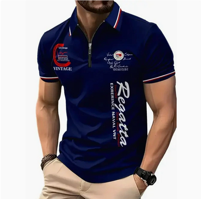Men's 3D Digital Print Zip-Up Polo Shirt - Freshdropps