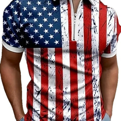 Men's 3D Digital Print Zip-Up Polo Shirt - Freshdropps