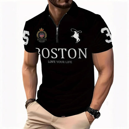 Men's 3D Digital Print Zip-Up Polo Shirt - Freshdropps