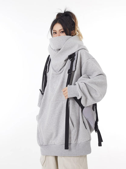 Loose High Collar Fleece-Lined Hoodie – Warm Winter Sweater - Freshdropps