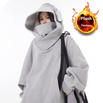 Loose High Collar Fleece-Lined Hoodie – Warm Winter Sweater - Freshdropps