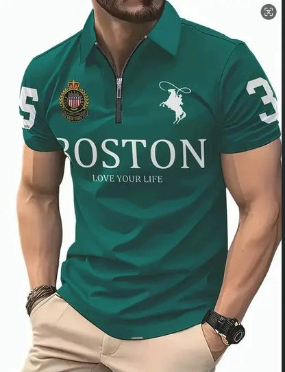 Men's 3D Digital Print Zip-Up Polo Shirt - Freshdropps