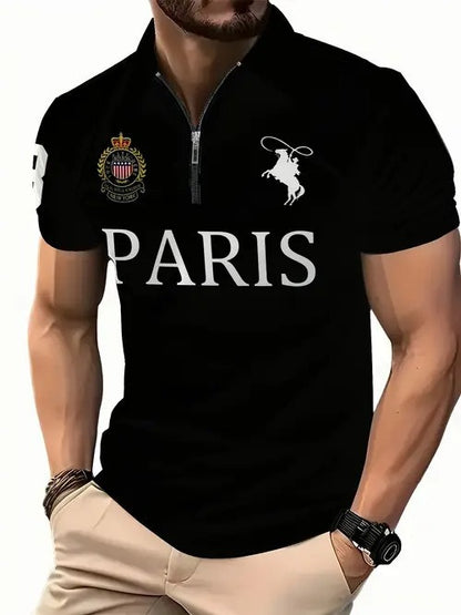 Men's 3D Digital Print Zip-Up Polo Shirt - Freshdropps