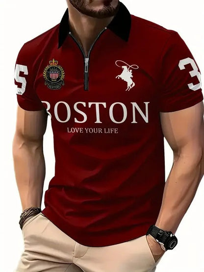 Men's 3D Digital Print Zip-Up Polo Shirt - Freshdropps